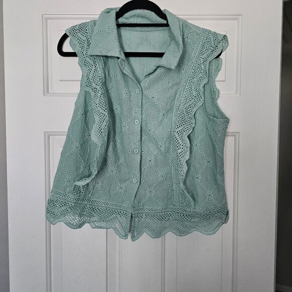 Shein Mint Green Lace Sleeveless Top Size 2XL Curve - Picture 1 of 7